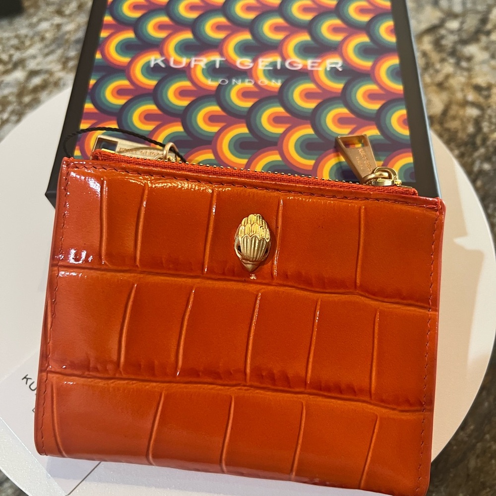 Kurt Geiger Orange Quilted Leather Compact Wallet NWT!!